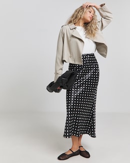 Polka Dot Satin Midaxi Skirt