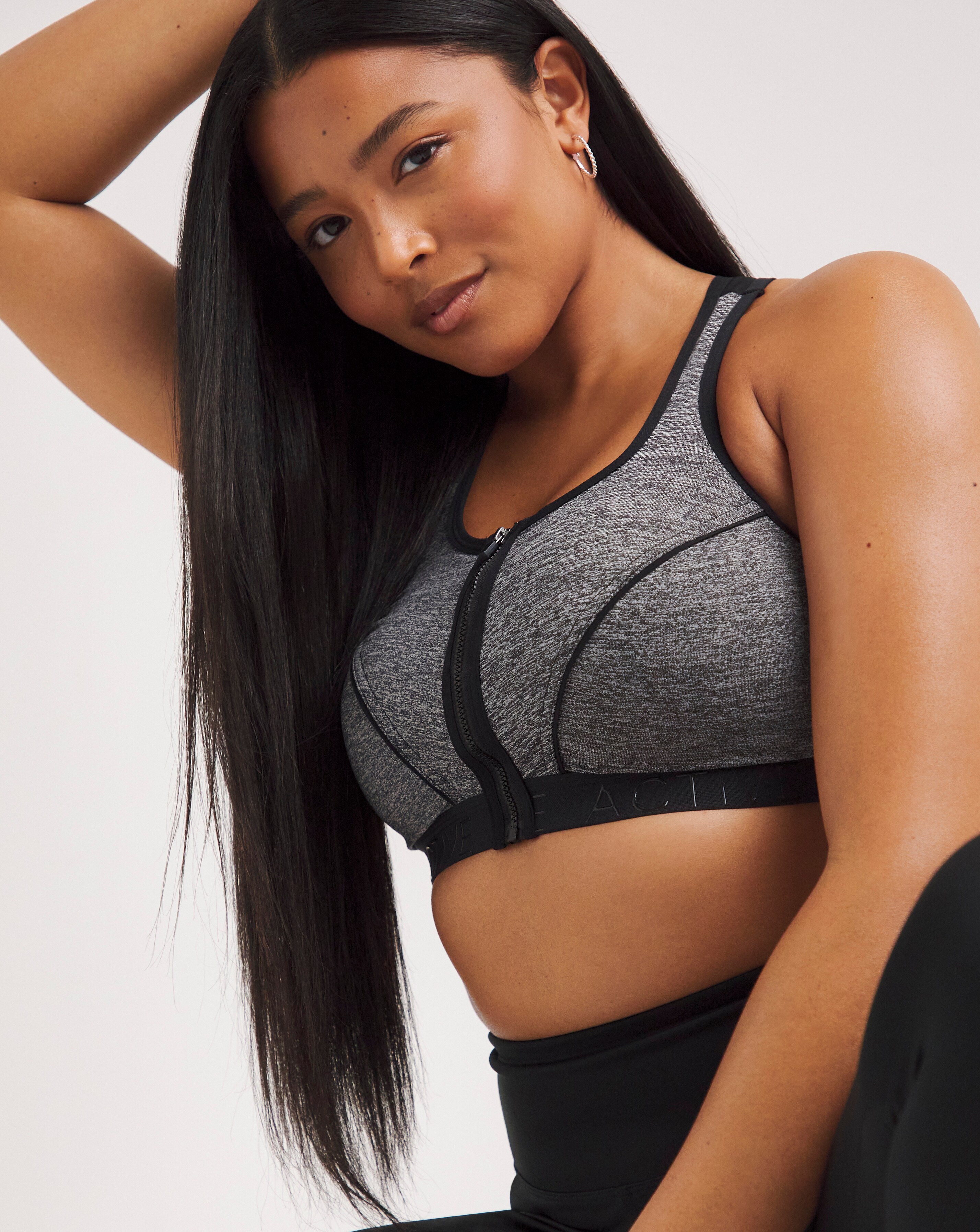 Pretty Secrets High Impact Marl/Black Zip Front Sports Bra