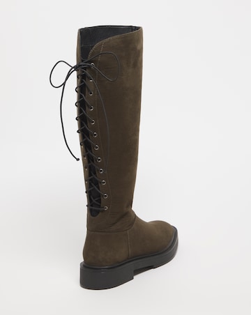 Bonn Lace Up Back Flat Knee High Boots Ex Wide Fit Super Curvy Calf