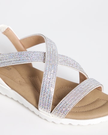Heavenly Soles Breeze Low Wedge Comfort Diamante Sandals - Extra Wide Fit (EEE)