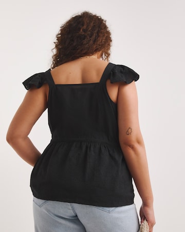 Simply Be Black Broderie Blouse With Frill Sleeve