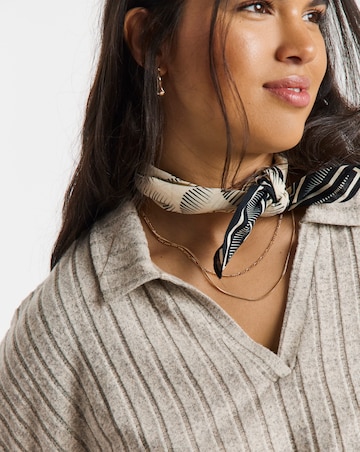 Simply Be Oatmeal Marl Cut & Sew Wide Rib Polo Top