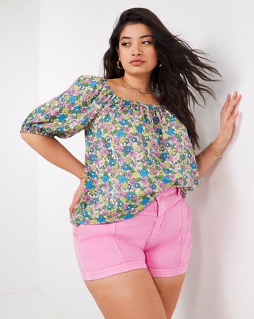 Retro Floral Short Sleeve Bardot Top