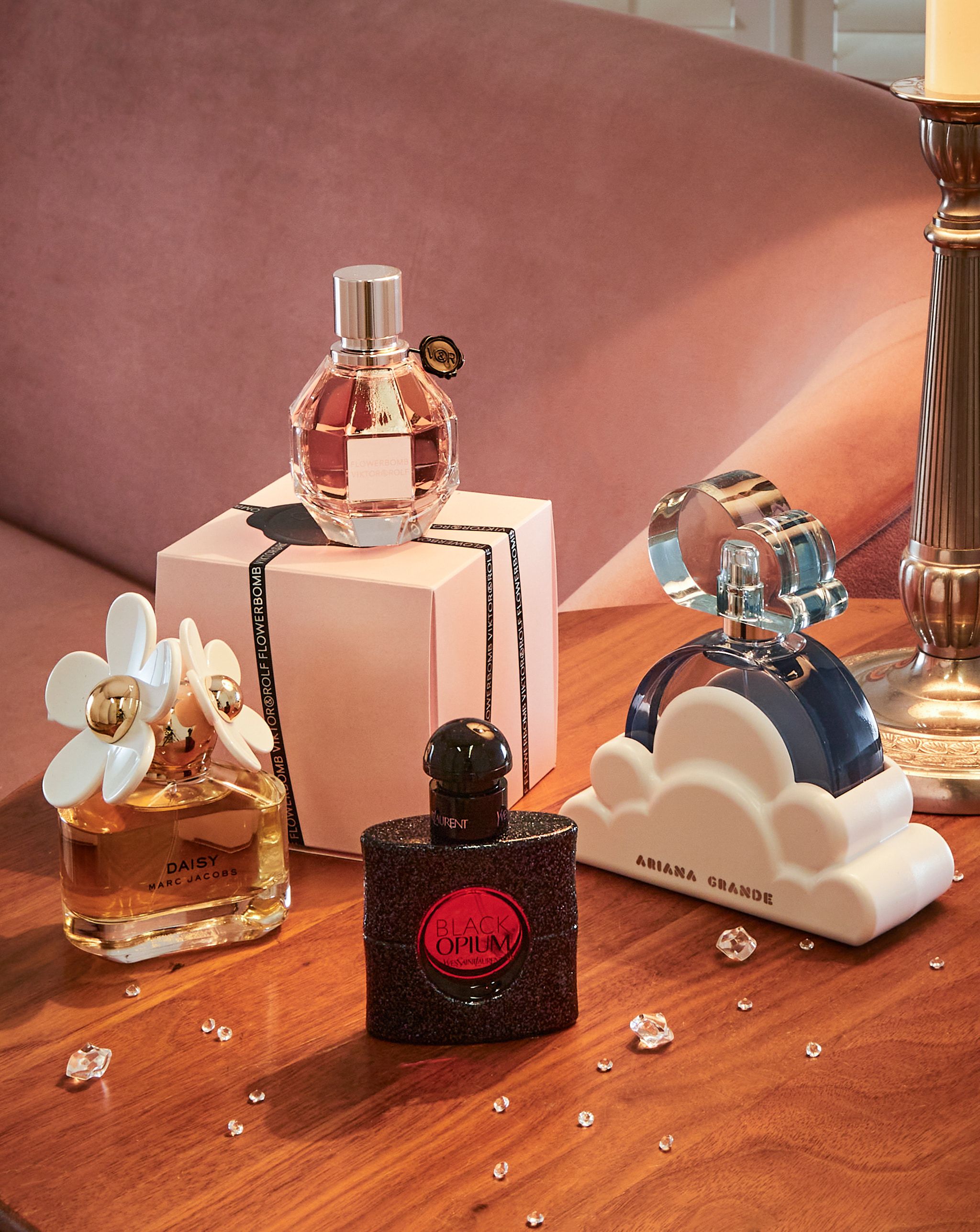 Range of fragrance bottles
