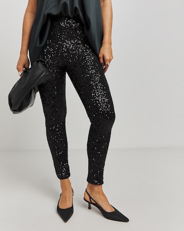 Black Stretch Sequin Pull On Skinny Trousers
