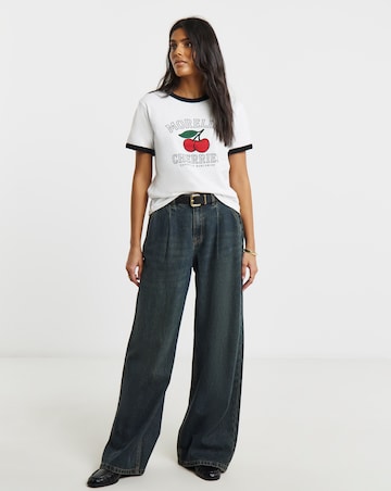 Simply Be Black & White Morello Cherries Graphic Ringer T-Shirt