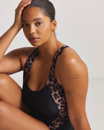 Sports Swimsuit Racer Back Black/Animal