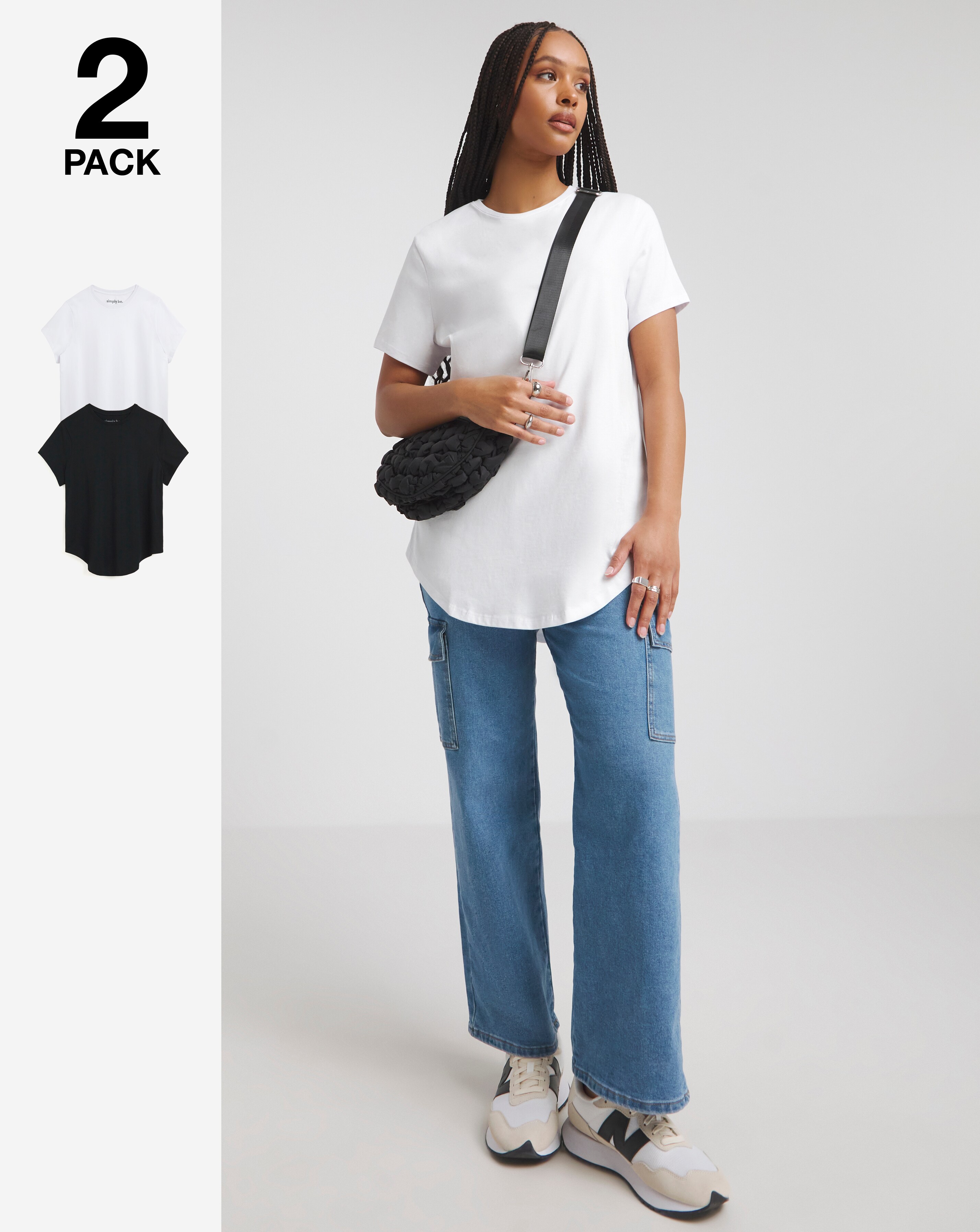 Black White 2 Pack Curved Hem Longline T Shirt Simply Be