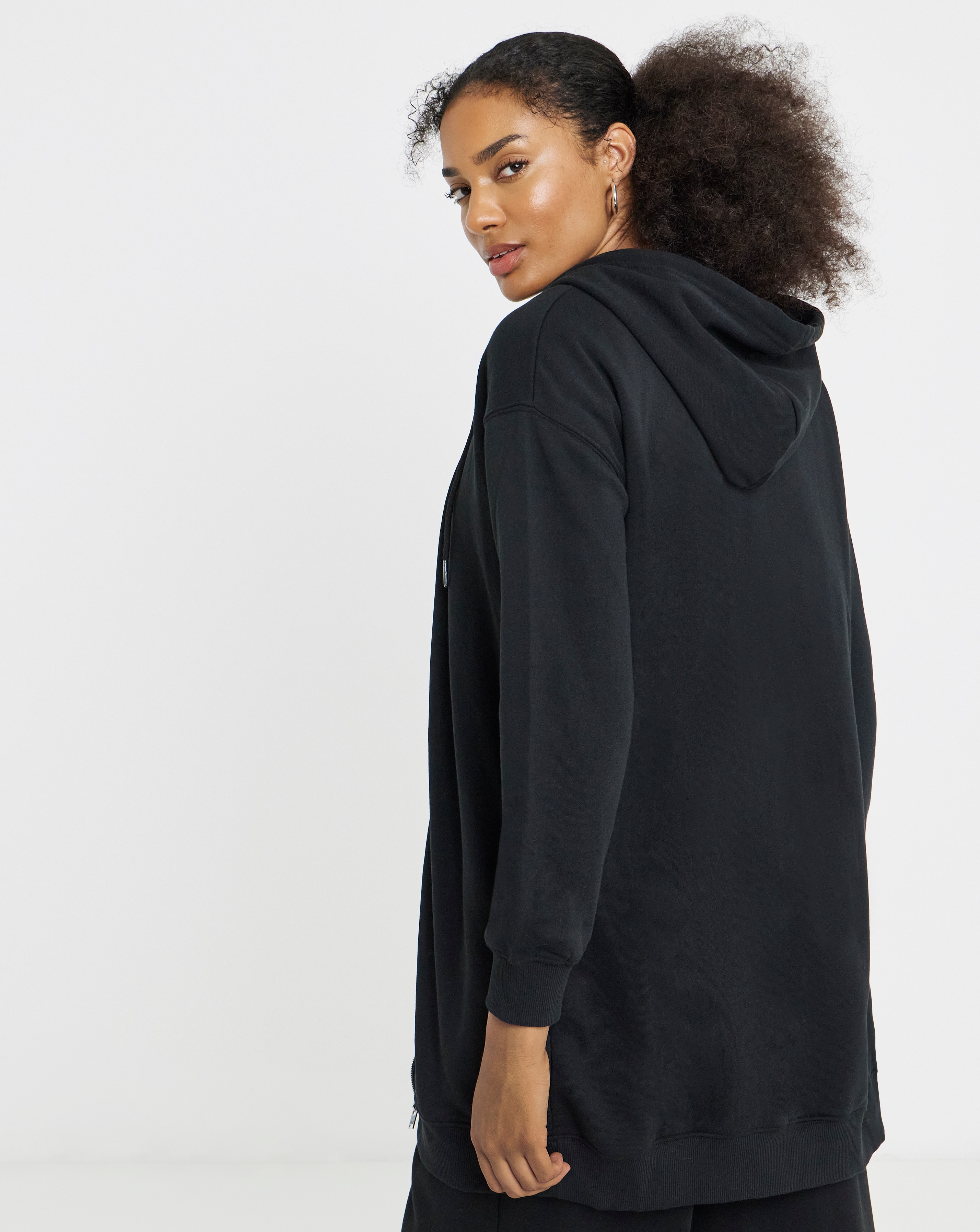 Black Core Zip Through Longline Hoodie | Simply Be