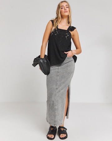 Black Jersey Broderie Swing Top