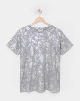 Simply Be Grey Marl &amp; Silver Distressed Metallic Rib T-Shirt