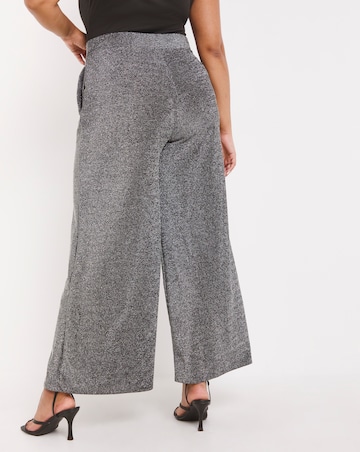 Silver Glitter Knit Wide Leg Trousers