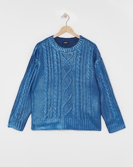Blue Foil Metallic Cable Knit Jumper