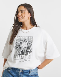 Simply Be White Jardin De Fleurs Graphic T-Shirt