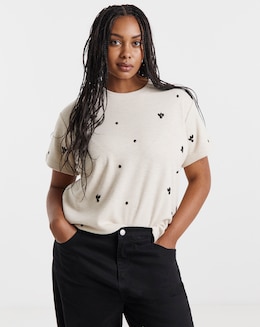 Oatmeal Cut &amp; Sew Diamante Top