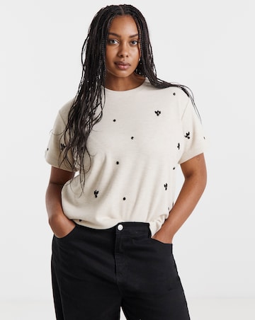 Oatmeal Cut & Sew Diamante Top