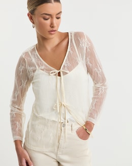 Simply Be Ecru Lace Tie Front Cardi