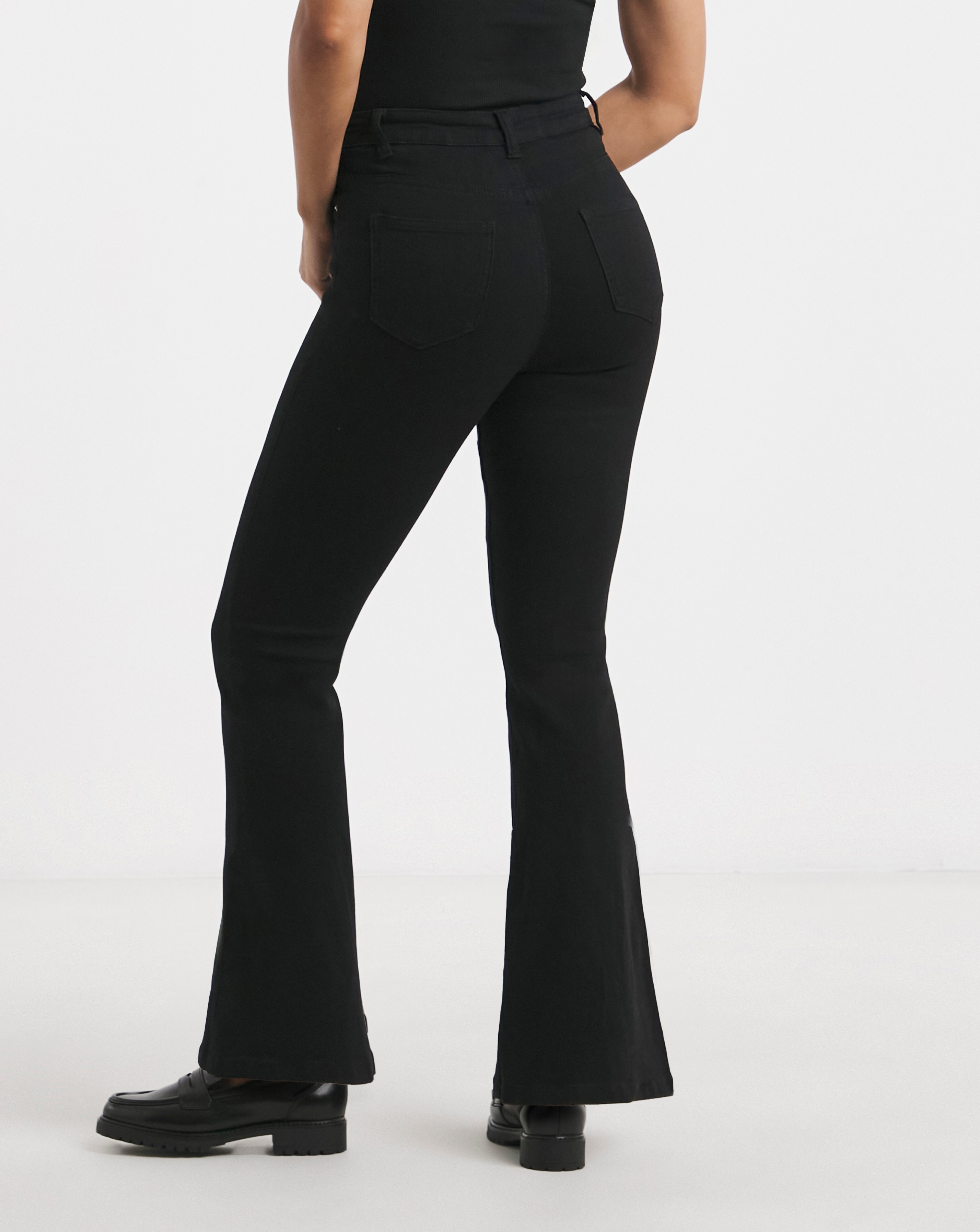 Black Highwaist Super Stretch Flared Jeans | Simply Be