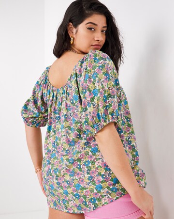 Retro Floral Short Sleeve Bardot Top