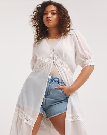 Ivory Sheer Longline Short Sleeved Kimono