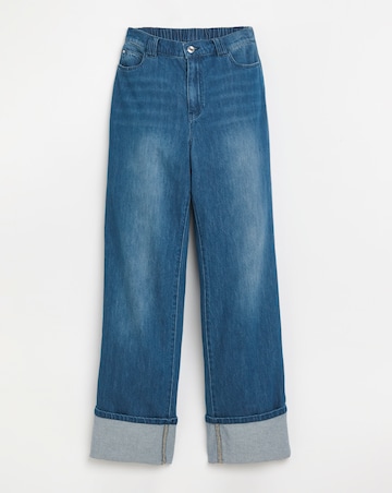 Simply Be Mid Blue Straight Leg Turn Up Drape Jeans