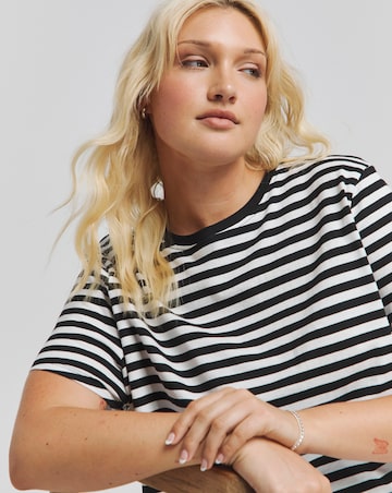 Stripe & Charcoal Marl 2 Pack Curved Hem Longline T-Shirt