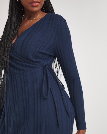 Navy Cosy Rib Wrap Midi Dress