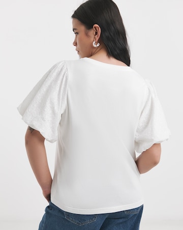 Simply Be White Broderie Sleeve Crew Neck T-Shirt