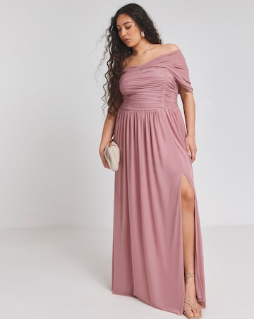 Little Mistress Bardot Split Front Maxi Occasion Dress