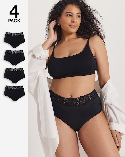 Pretty Secrets (4 Pack) Lace Top Cotton Full Fit Brief Knickers