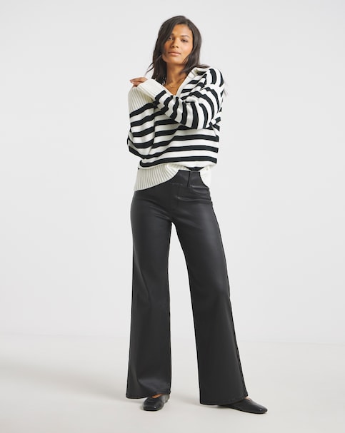 Black Coated Wide Leg Jeggings