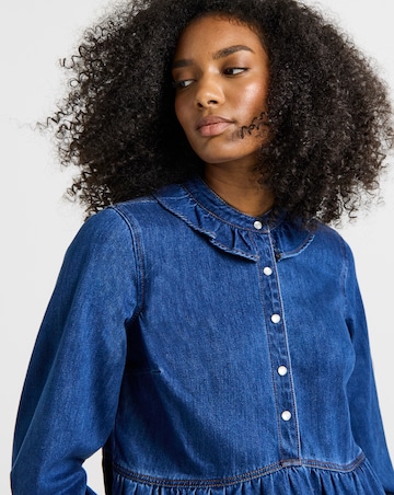 Mid Wash Frill Collar Denim Mini Dress