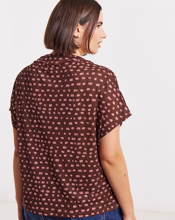Brown & Pink Spot Print High Neck Mesh Top