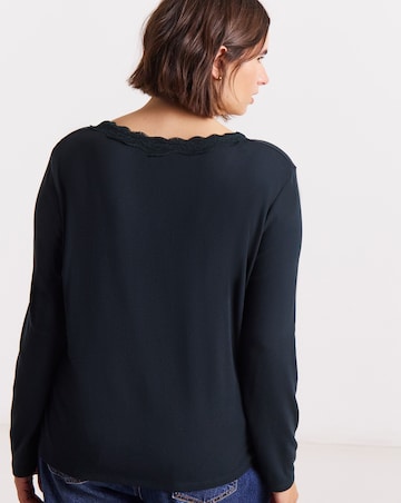 Simply Be Black Cosy Long Sleeve Lace V Neck Top