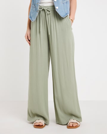 Khaki Crinkle Wide Leg Trousers