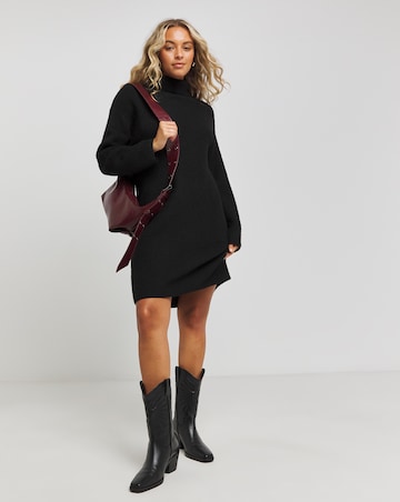 Black Roll Neck Knitted Mini Dress
