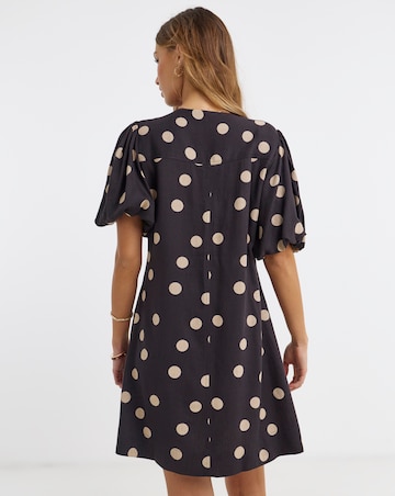 Printed Linen Button Up Shift Dress