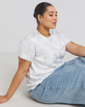 Simply Be White & Silver Distressed Metallic Rib T-Shirt