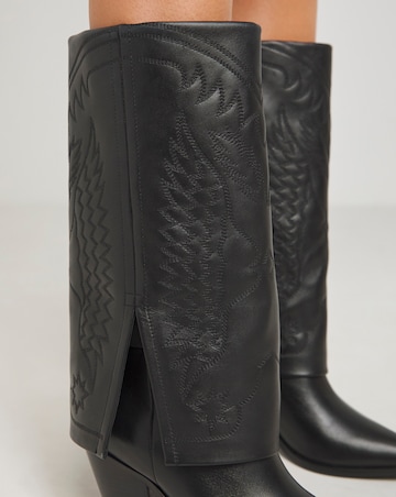 Mara Leather Embroidered Cuff Western Boots - Wide Fit (E) & Curvy Calf