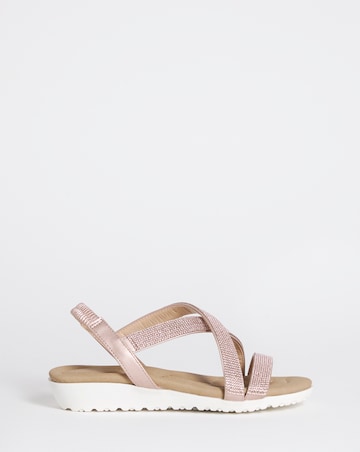 Heavenly Soles Breeze Low Wedge Comfort Diamante Sandals - Extra Wide Fit (EEE)