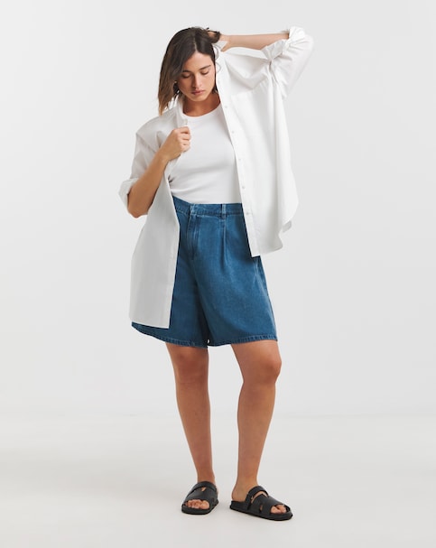 Simply Be Mid Blue Denim Bermuda Shorts - Mid Blue