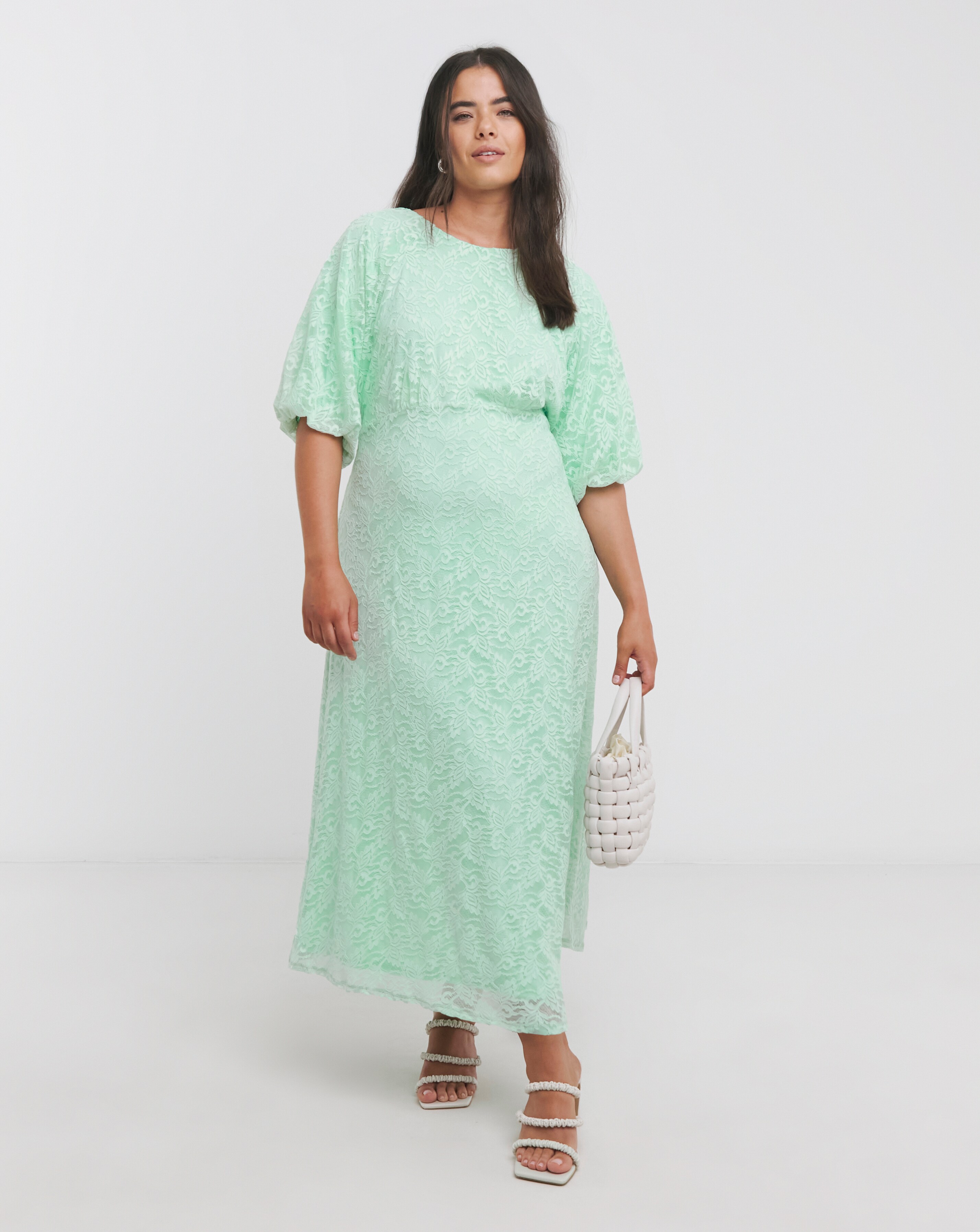 Joanna Hope Lace Dress With Puff Sleeves