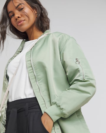 Sage Satin Quilt Lined Longline Bomber