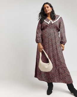 Ditsy Floral Printed Collared Midaxi Dress