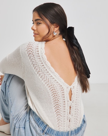 Cream Pointelle Fluffy Scallop Edge Cardigan