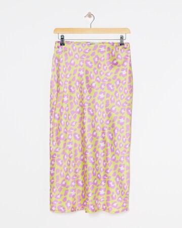 Lime Animal Elasticated Waist Premium Satin Midi Skirt