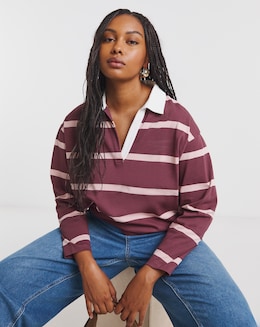 Burgundy &amp; Pink Stripe Long Sleeve Rugby Top