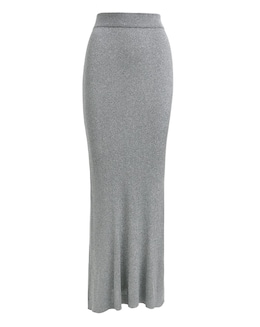 Gunmetal Metallic Rib Midaxi Skirt