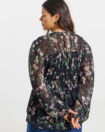 Floral Print Georgette Shirred Blouse