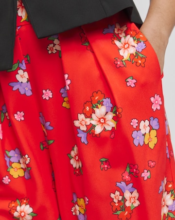 Twisted Wunder Red Floral Wide Pleat Pull On Trouser